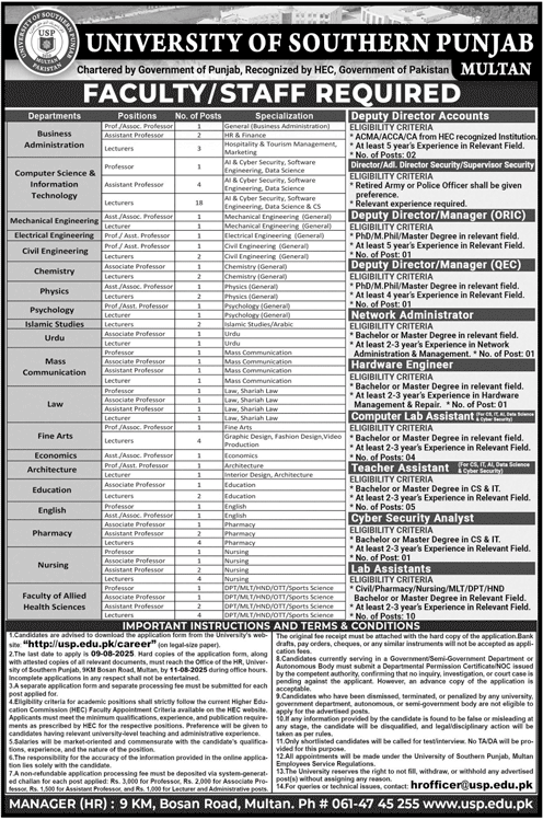 Jobs in University of Southern Punjab
